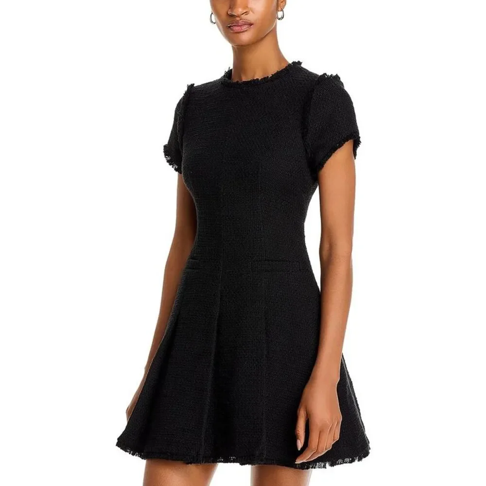 Cinq a Sept Womens Nova Black Frayed Hem Tweed Fit & Flare Dress NWOT